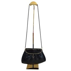 VTG Evergreen Crossbody Clutch Slingbag Black Metallic Mesh Glam Party Cocktail